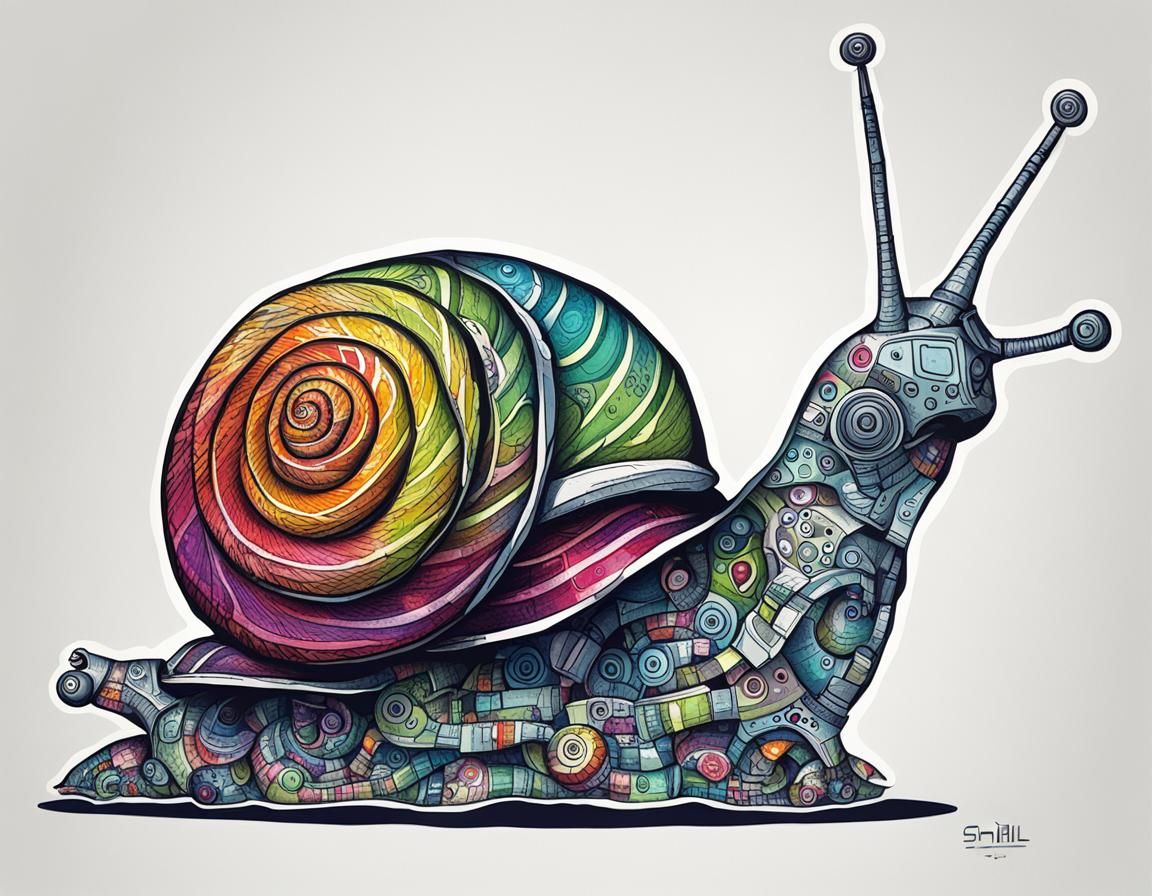 Robotic Snails in Colored Ink Poster Style