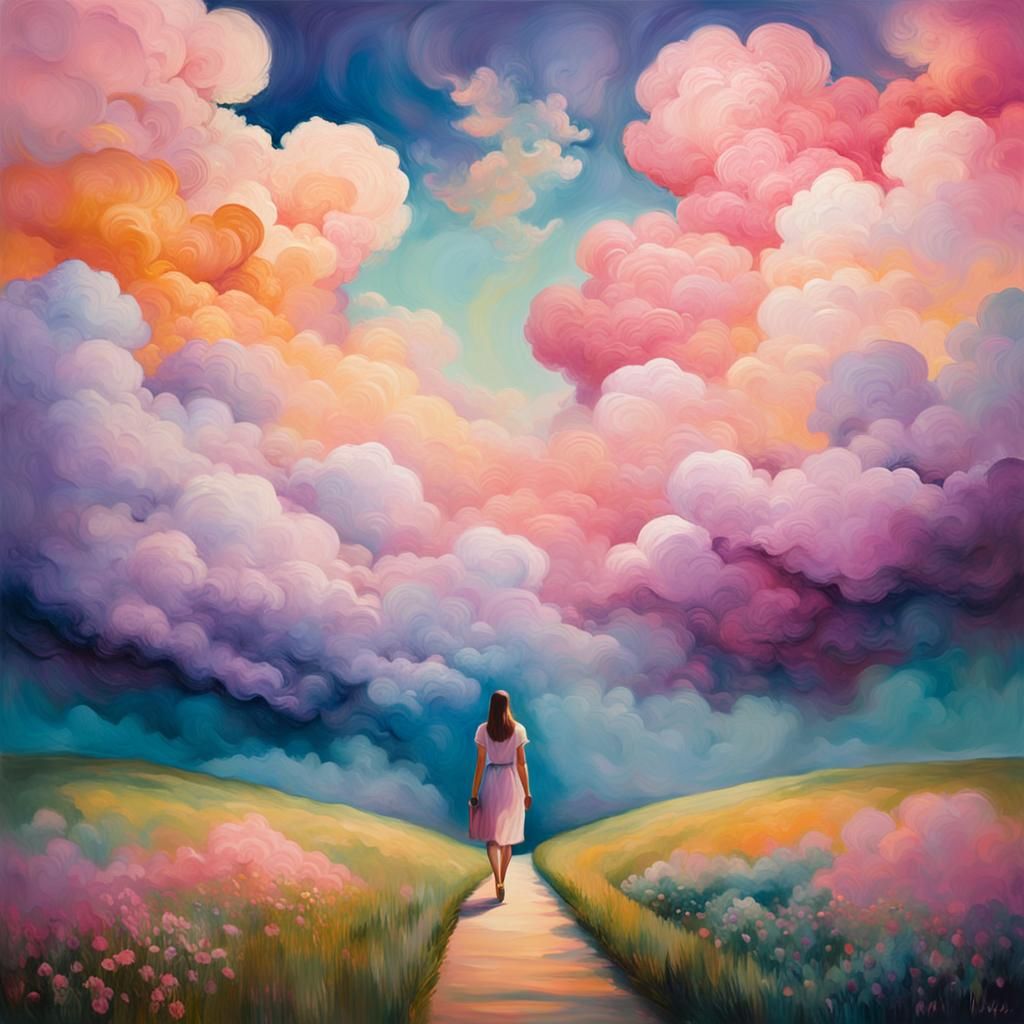 Woman Enters Dreamscape in Surrealist Style