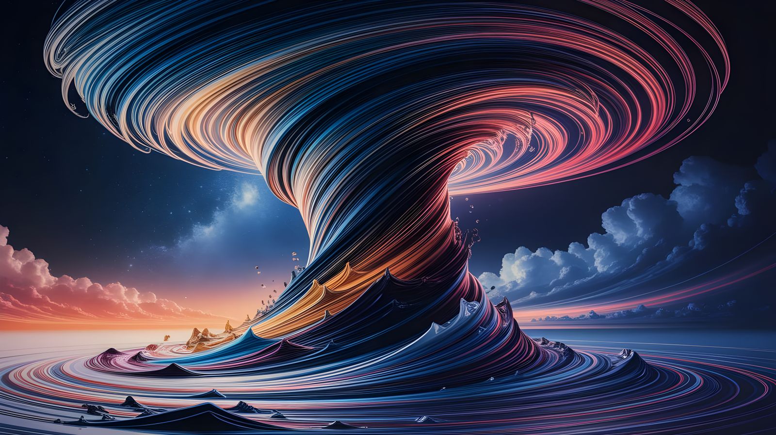 Vibrant Tornado Swirls in Starlit Night Sky