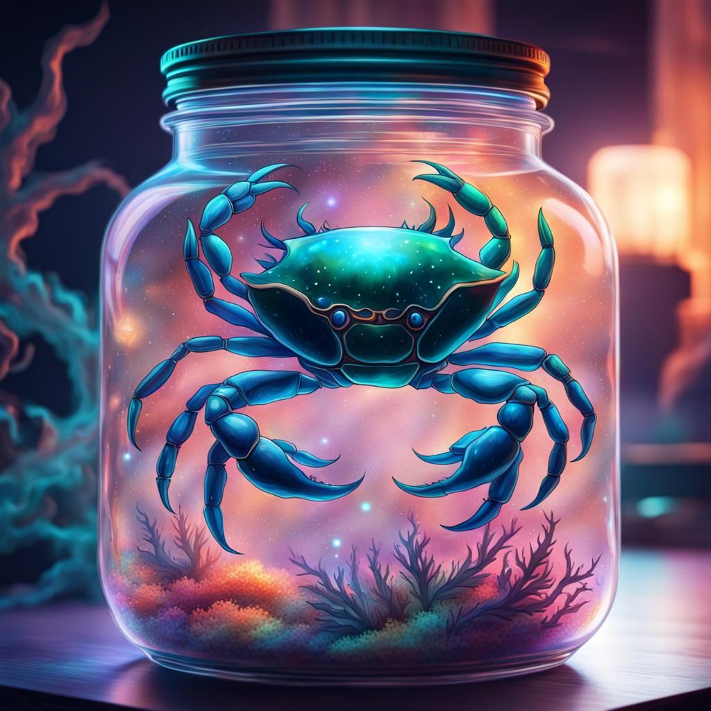 Crab Ghost in a Jar: Holographic Astral Illustration