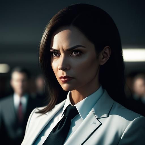 Businesswoman Influencing Coworkers in Moody Corporate Setti...