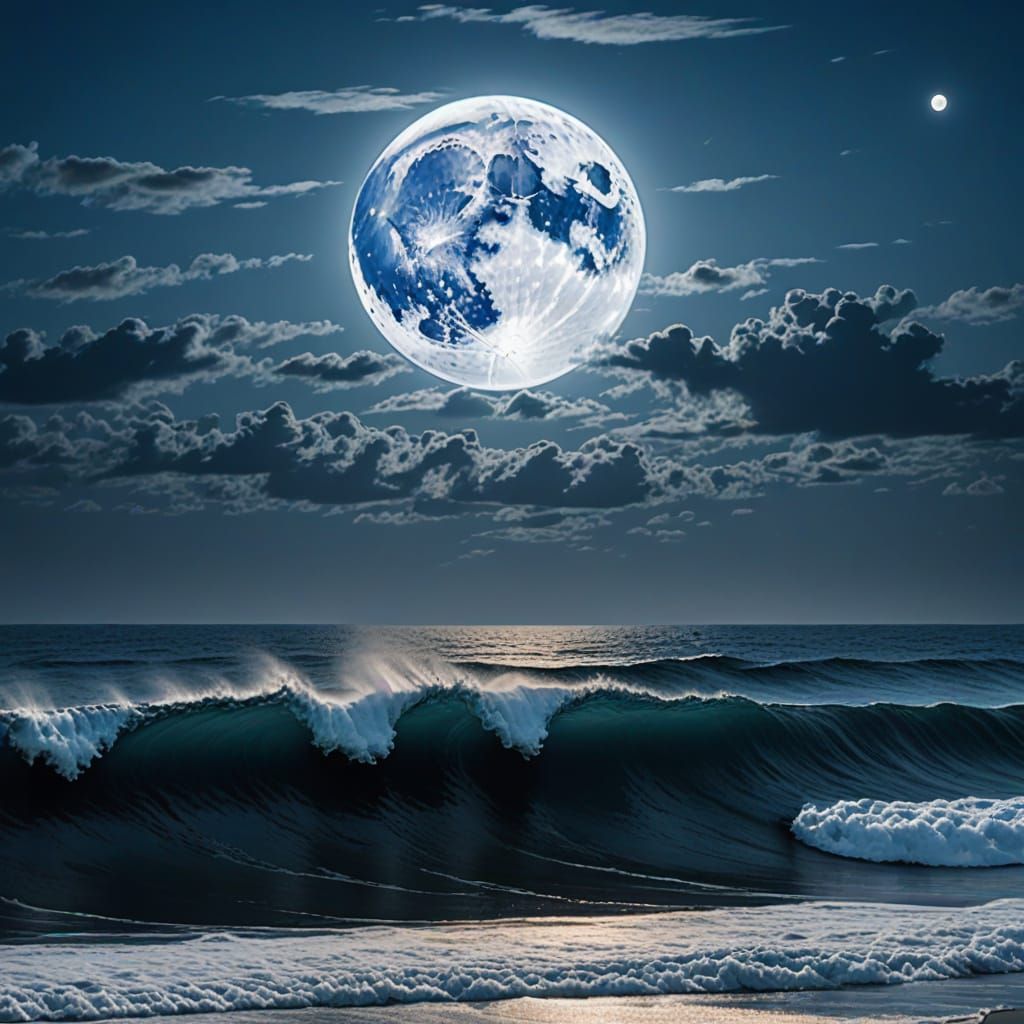 Indigo Full Moon Billowing on a Wave