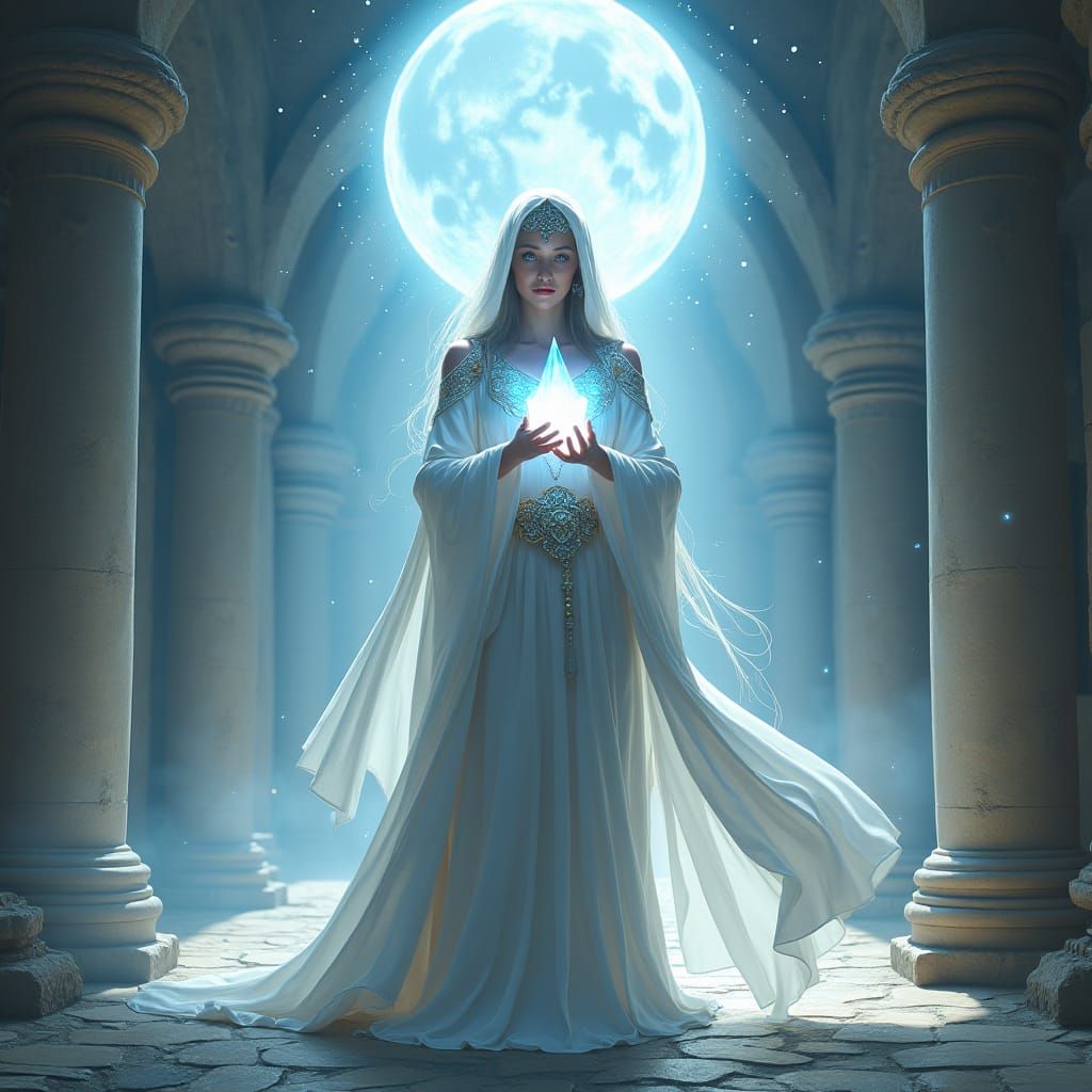 Atlantis Priestess with White Crystal, Digital Art