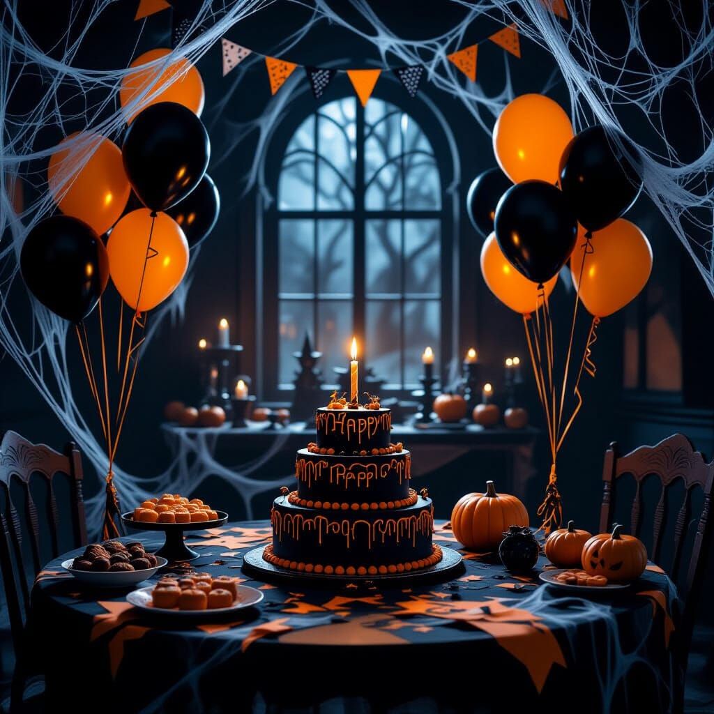Eerie Birthday Party Scene in Vintage Horror Style