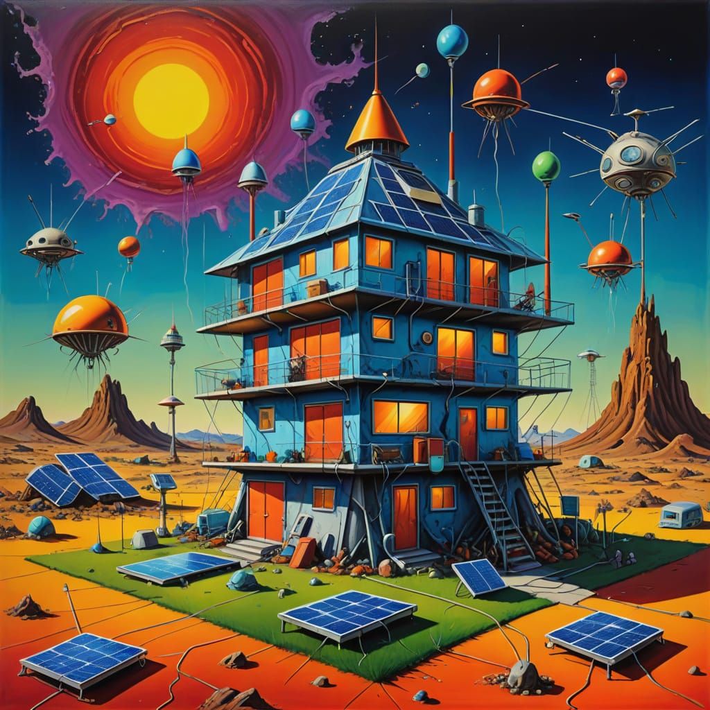 Surreal Retro-Future Crayon House in Dali Style