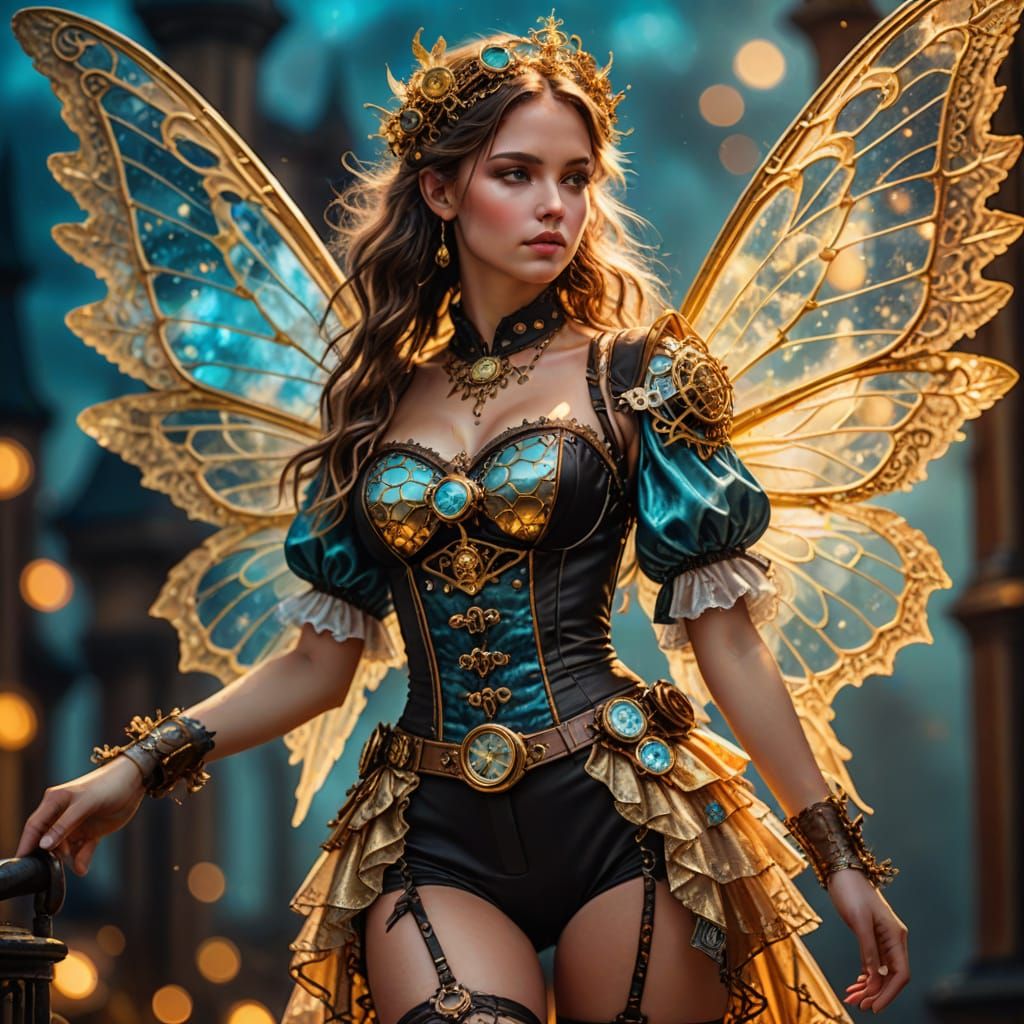 Steampunk Fairy in the Sky with Gears