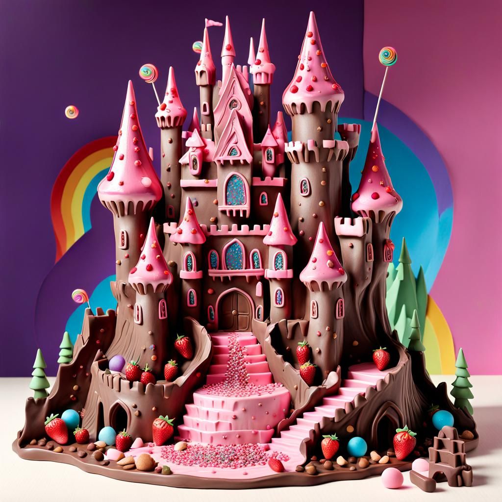 Mystical Chocolate Castle with Strawberry Roofs