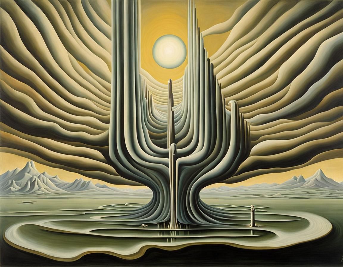 Surrealist Melting Figures in Oil on Canvas