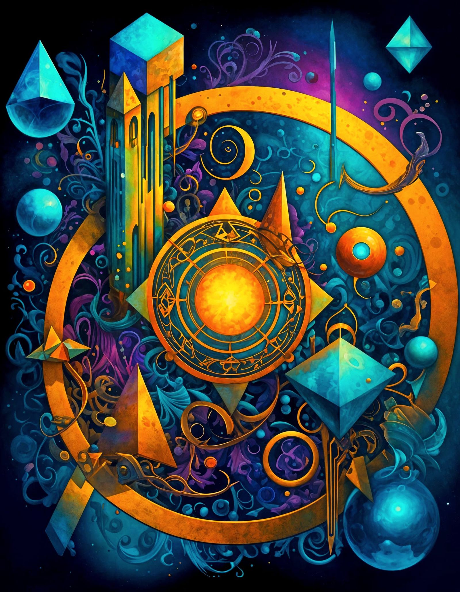 Abstract Surrealism: Geometric Shapes in Infinite Void