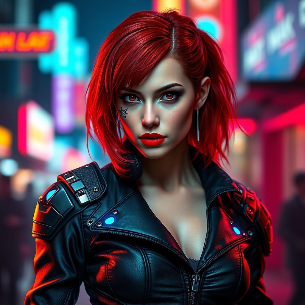 Cyberpunk Goddess in Vibrant Red