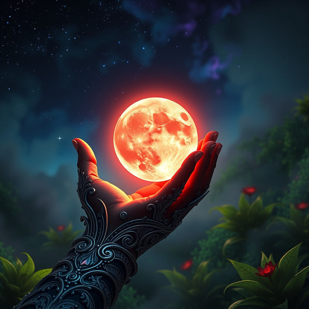 Crimson Moon Held in Armored Hand