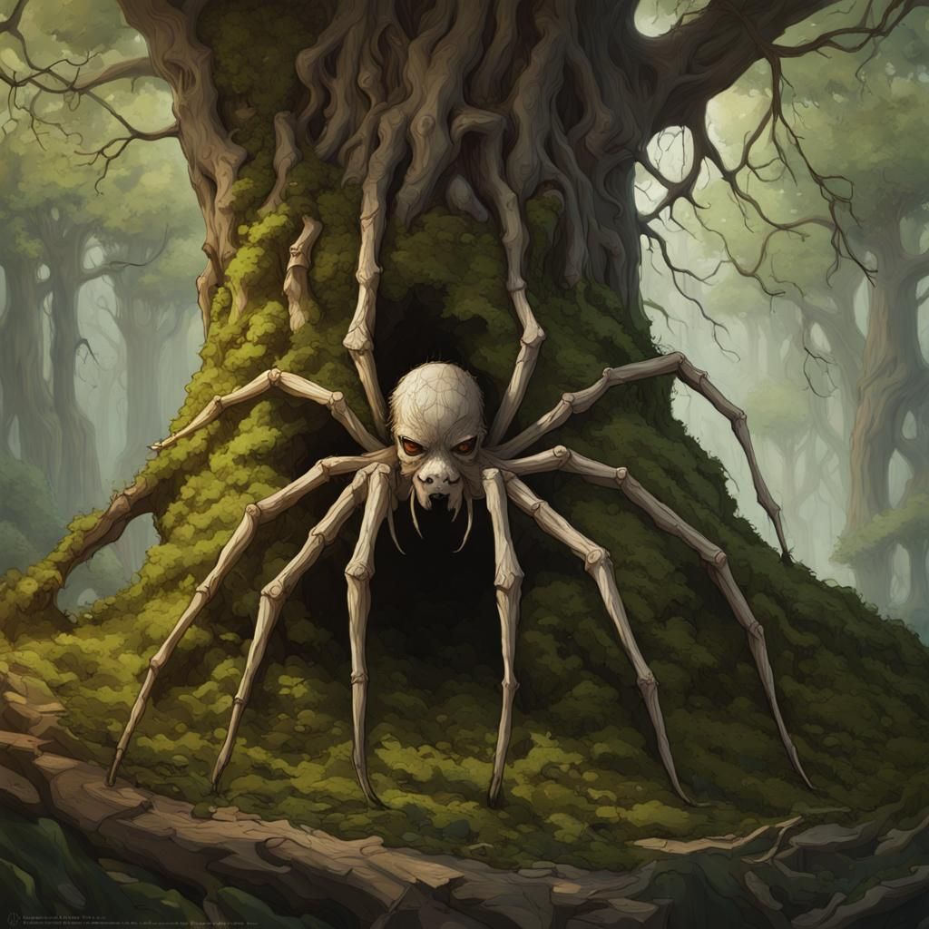 Bark and Moss Spider Descends from Oak