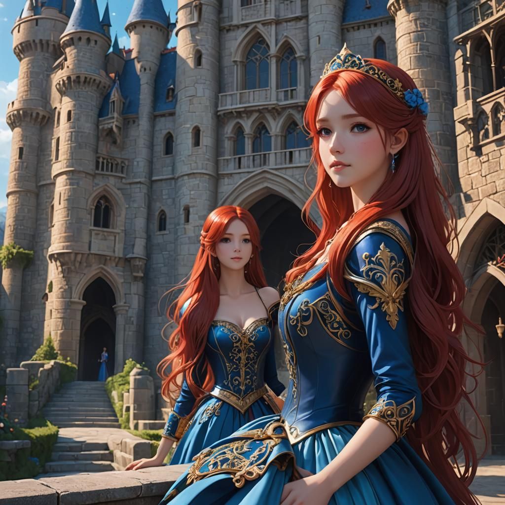 Anime Princess with Red Hair in Castle