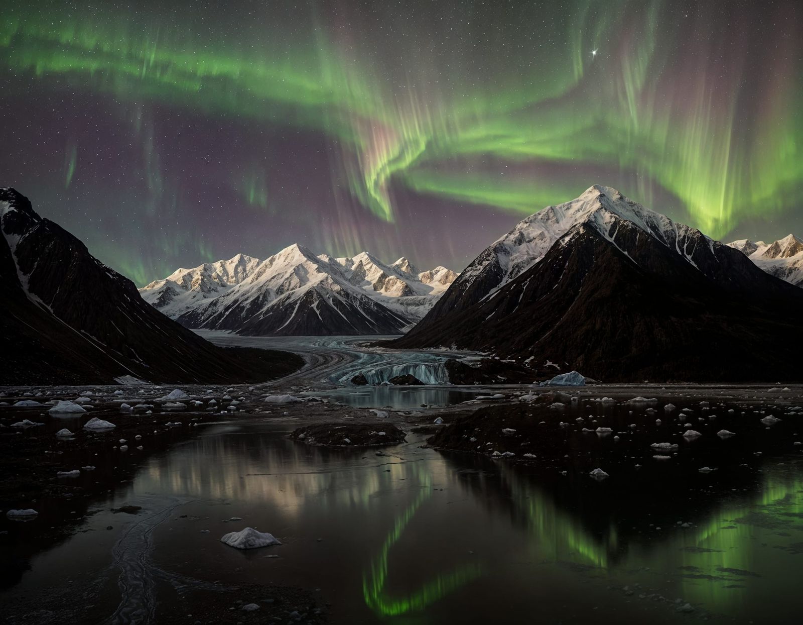 Alaskan Glacier Under Northern Lights