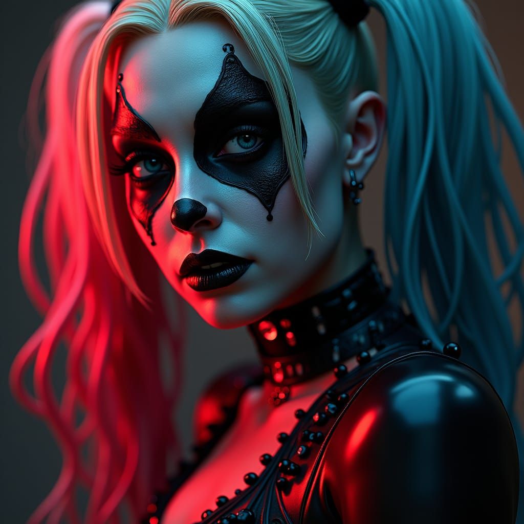Harley Quinn in Venom Suit: Gothic Art Nouveau Portrait
