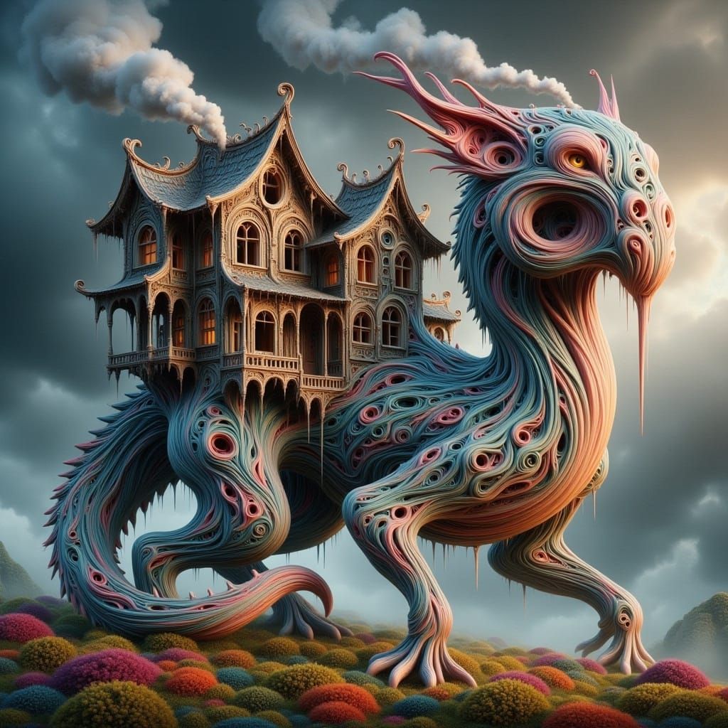 Dragon in Surrealist Architectural Style