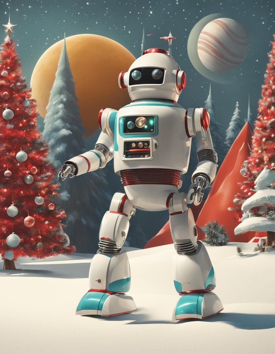 Mid-Century Space-Age Christmas Robot in 1950s Style