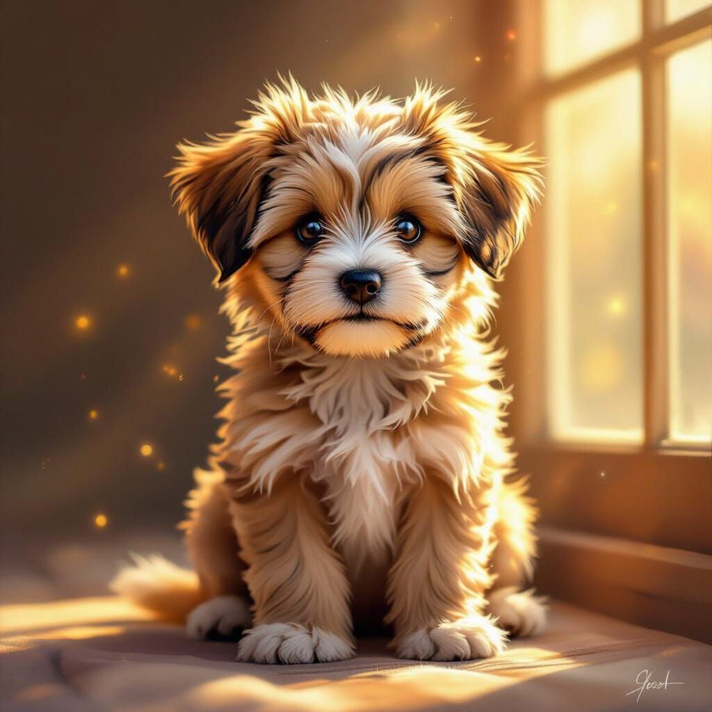 Fluffy Puppy in Golden Sunlight