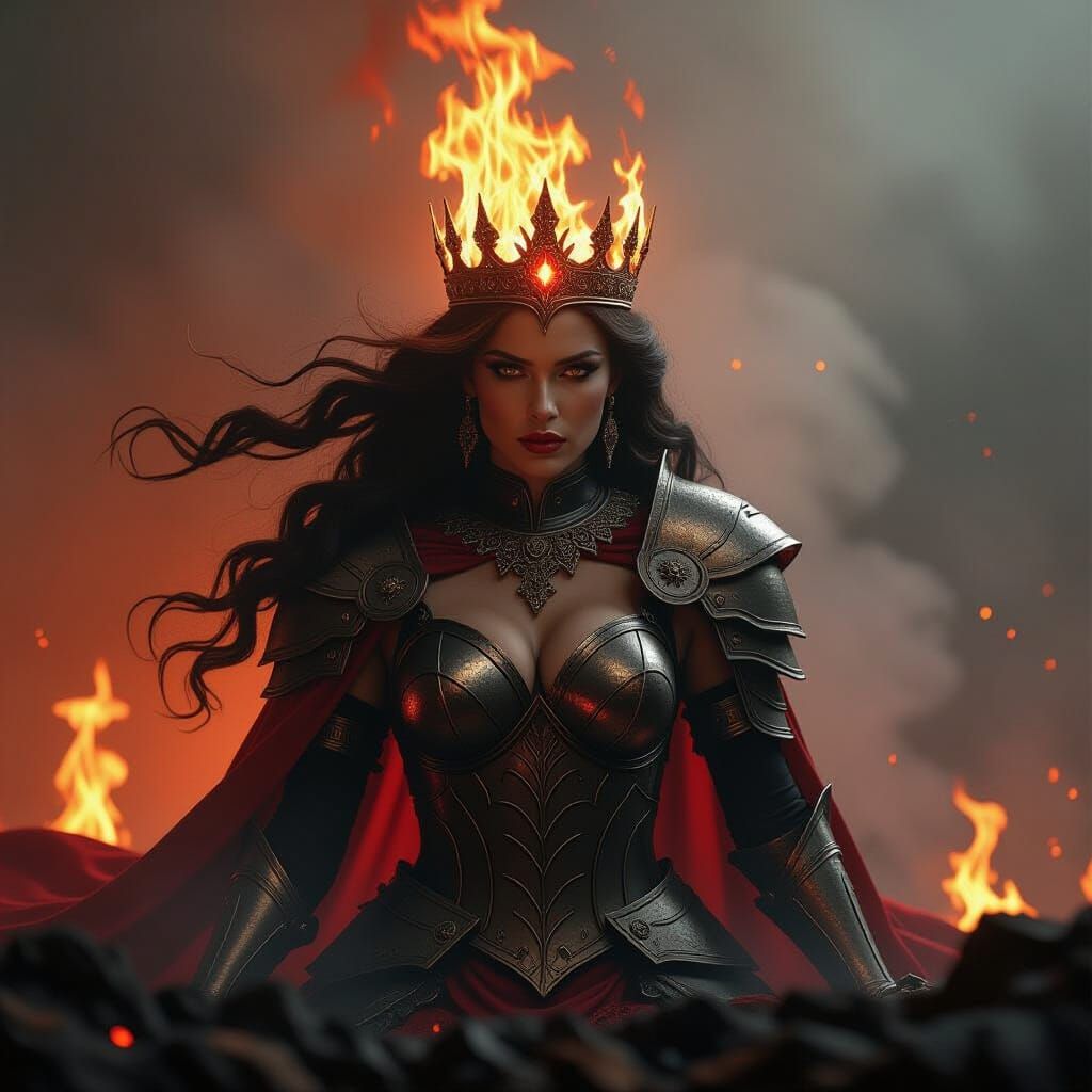 Fierce Queen Rises From Ashes in Fiery Armor