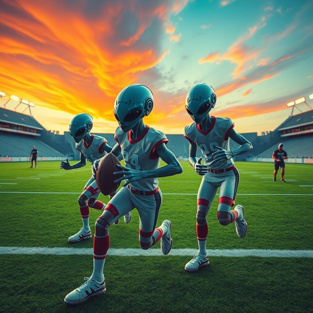 Aliens Play Football in Retro-Futuristic Stadium