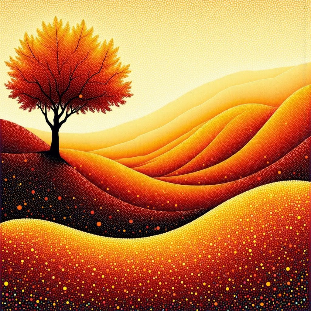 Vibrant Autumn Landscape in Pointillist Style