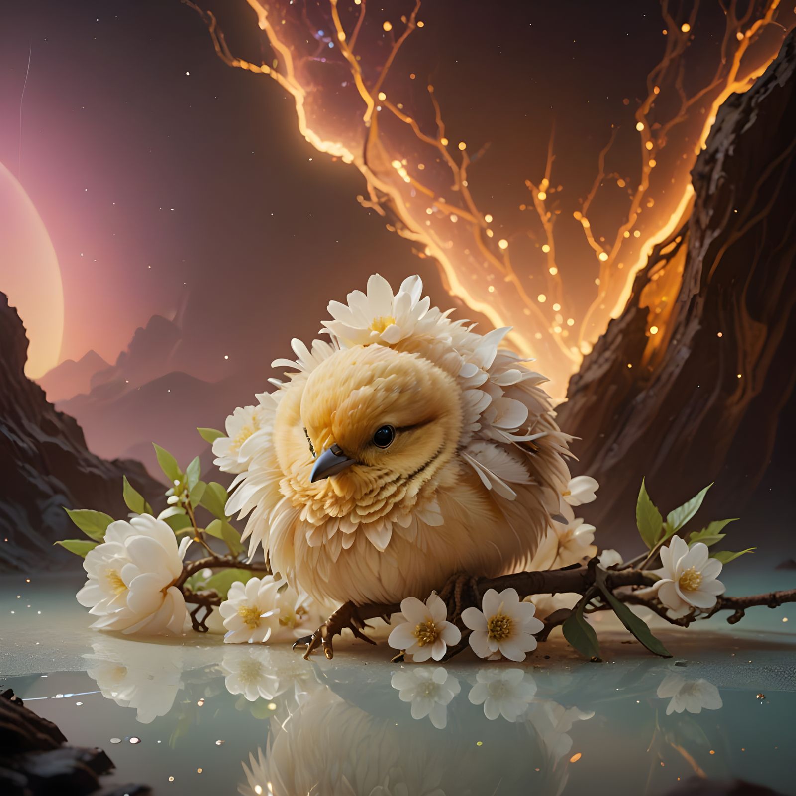 Cosmic Baby Bird in Futuristic Serenity