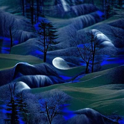 Moonlit Valley: A Tranquil Forest Scene