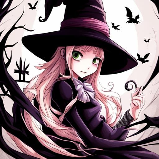 A Witch in Tim Burton Style Halloween Town