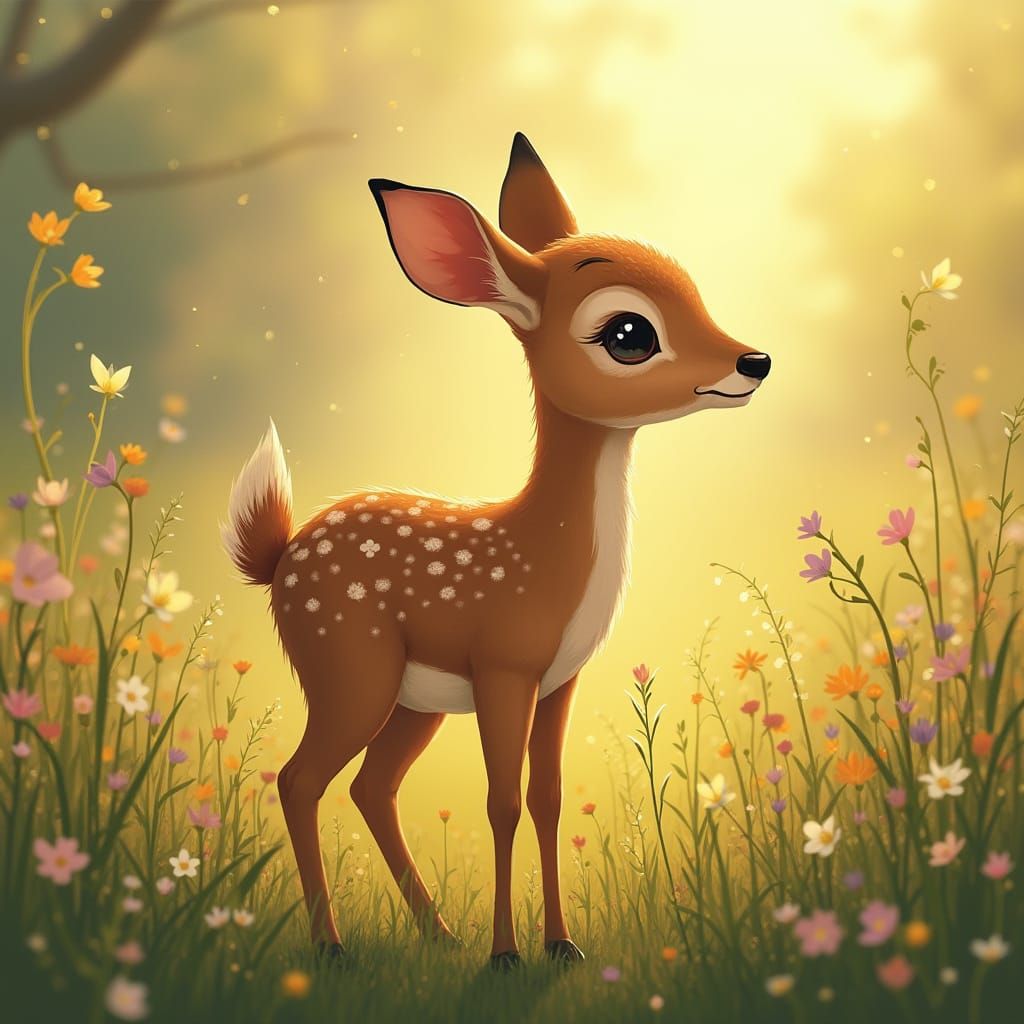 Three-Legged Doe in Whimsical Landscape