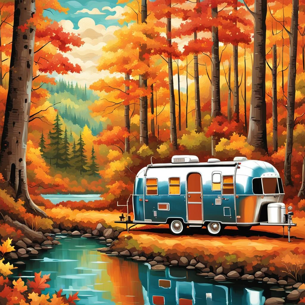 Autumn Airstream Camper as Abstract Jigsaw Puzzle