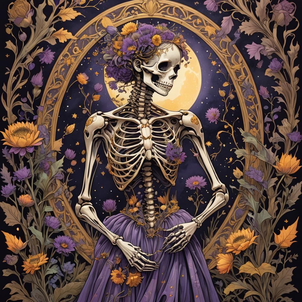 Autumnal Skeletal Figure in Dark Fantasy Style