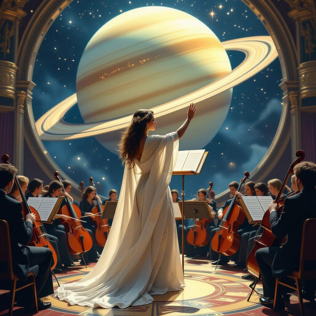 Celestial Musician Conducting Saturn Symphony, Art Nouveau S...