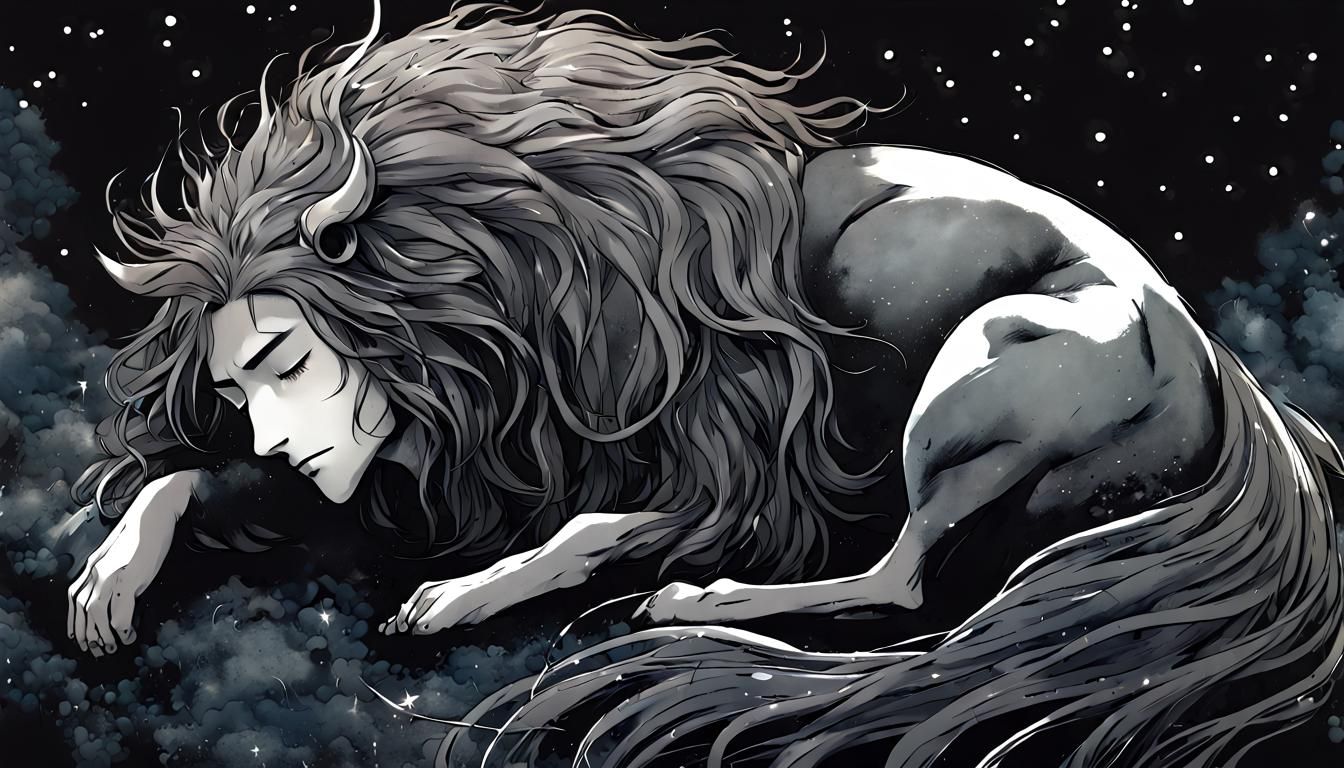 Dark Fantasy Sleeping Beast in Manga Anime Style