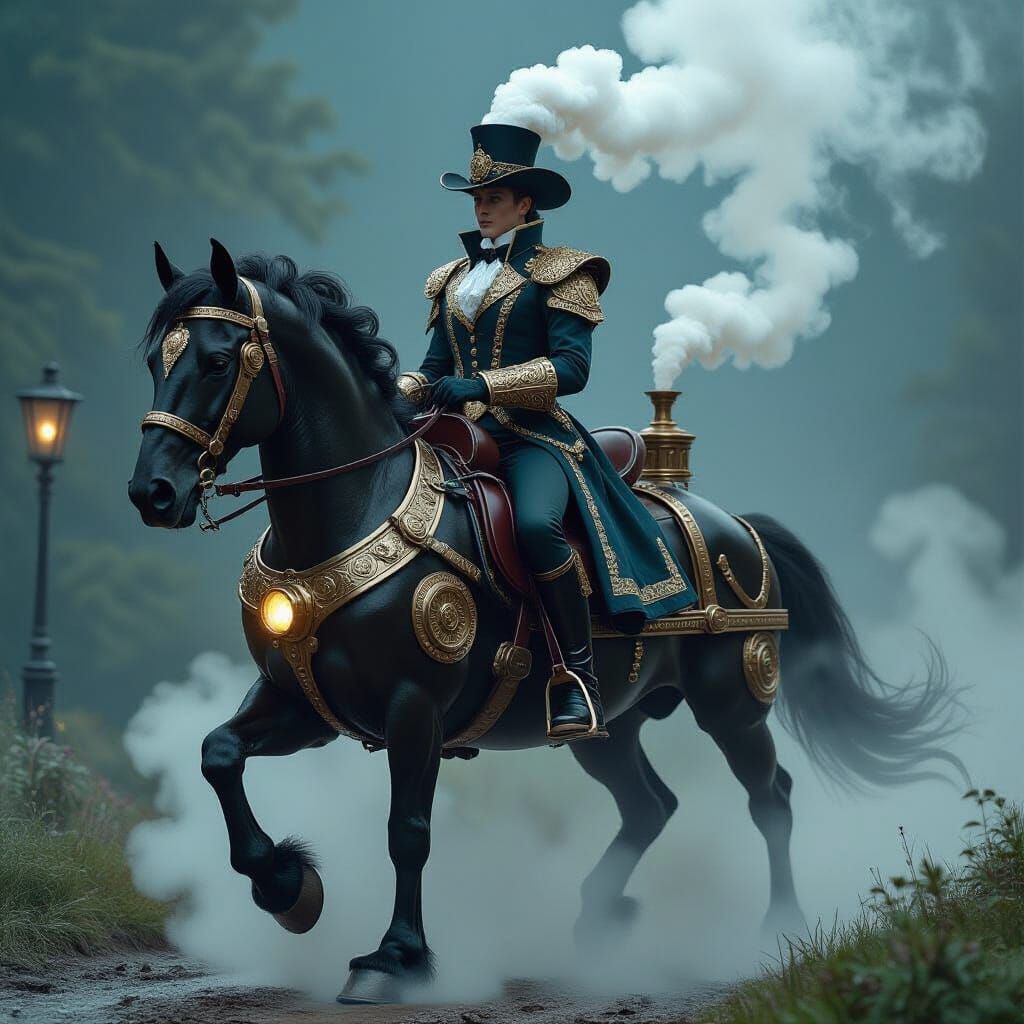 Victorian Steam Rider on Mechanical Horse