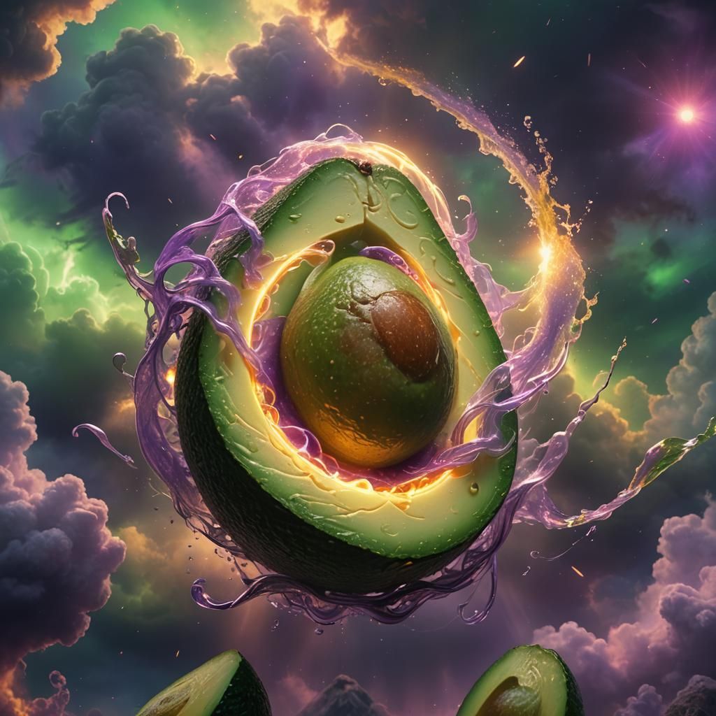 Avocado with Halo in Cinematic Fantasy Style