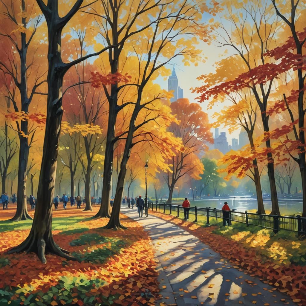 Central Park Autumn Impressionist Oil Painting