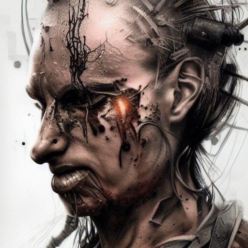 Scarred Warrior in Dystopian Post-Apocalyptic Landscape