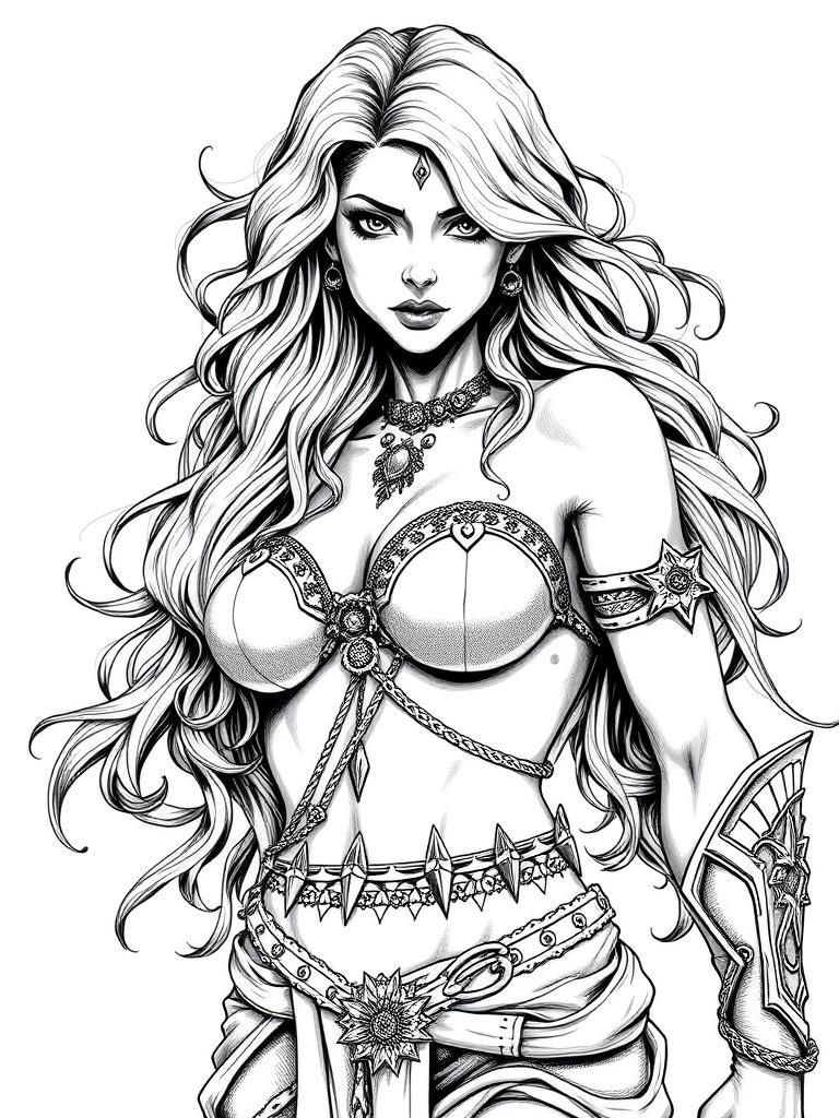 Voluptuous Barbarian Sorceress Queen in Detailed Monochrome ...