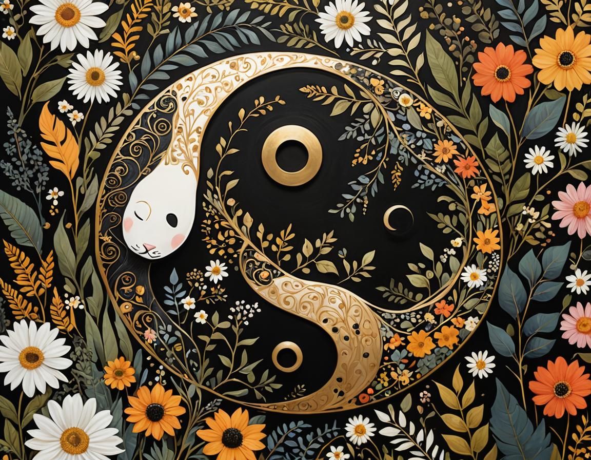 Surreal Yin-Yang Portrait in Whimsical Dark Fantasy Style