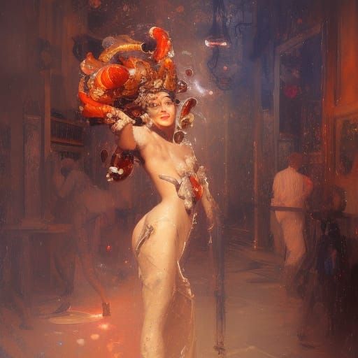 1930s Cabaret Performer on Stage, Detailed Oil Painting