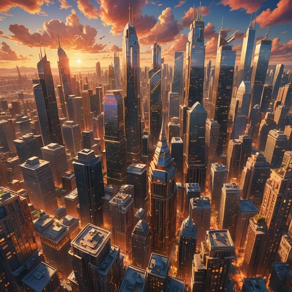 Vibrant Doodle Skyscrapers in Fantasy Cityscape