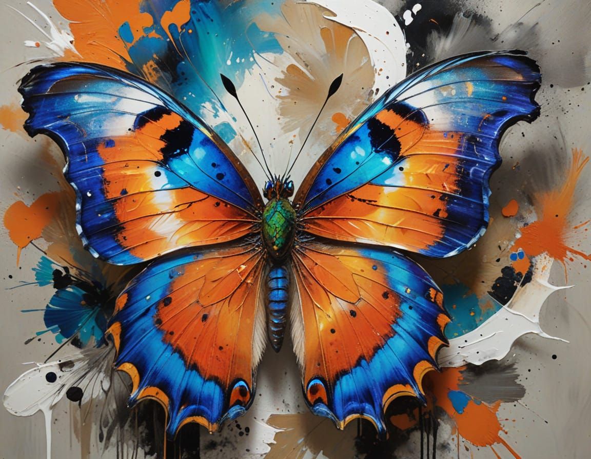 Iridescent Peacock Butterfly in Close-Up, with Vibrant Orang...