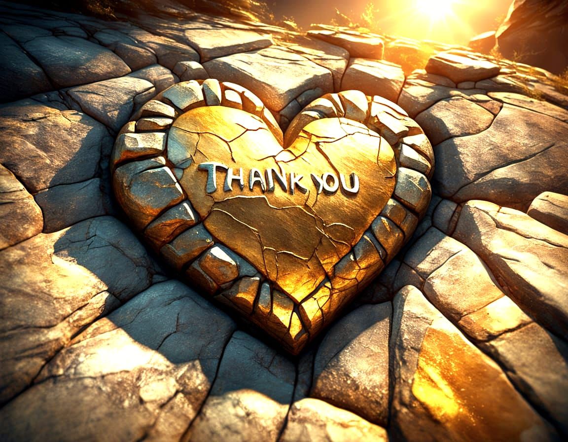 Heart-Shaped Stone Carving with "THANK YOU" Inscription