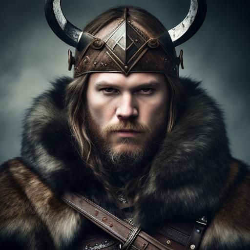 Viking Warrior in Fierce Gaze, Snowy Wilderness