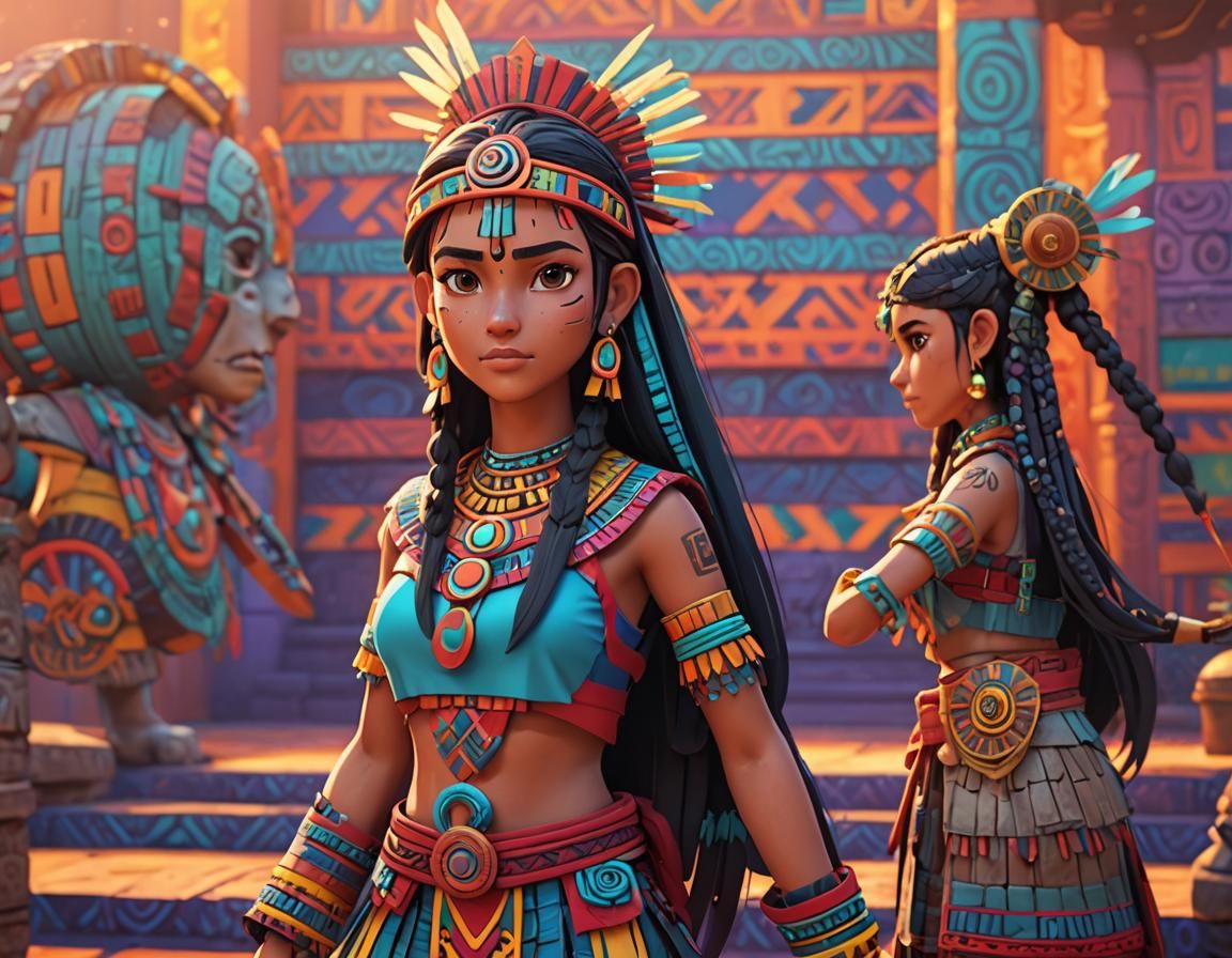 Aztec Maya Manga Girl in 3D Digital Art