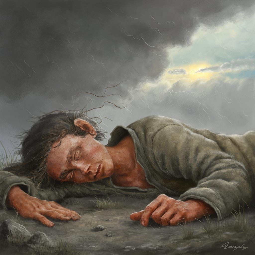 Weary Traveler Rests as Hope Emerges