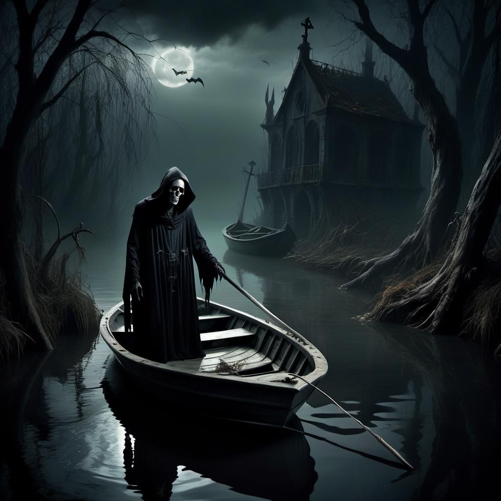 Grim Reaper's Gothic Voyage on Dark Waters
