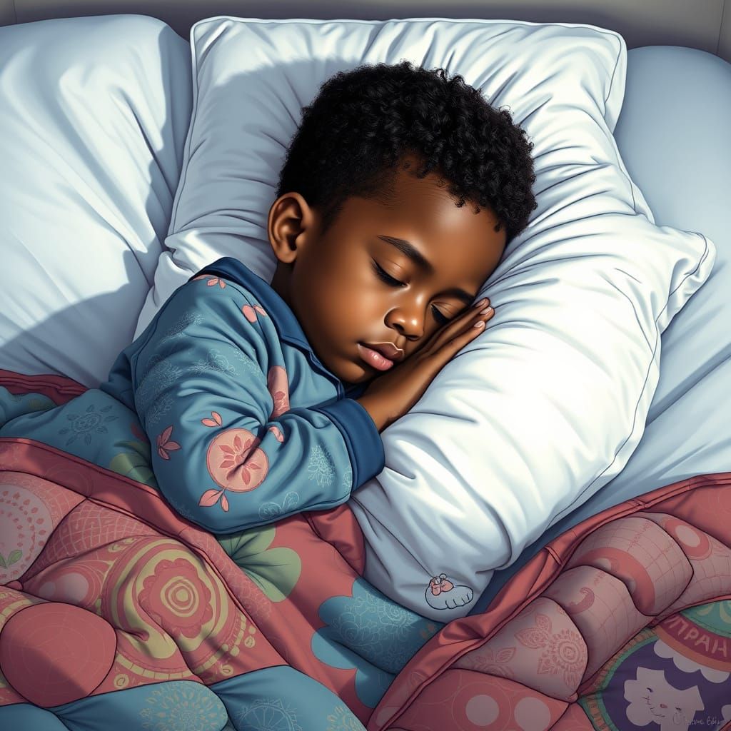 Boy Sleeping Peacefully with Comic Book Shading