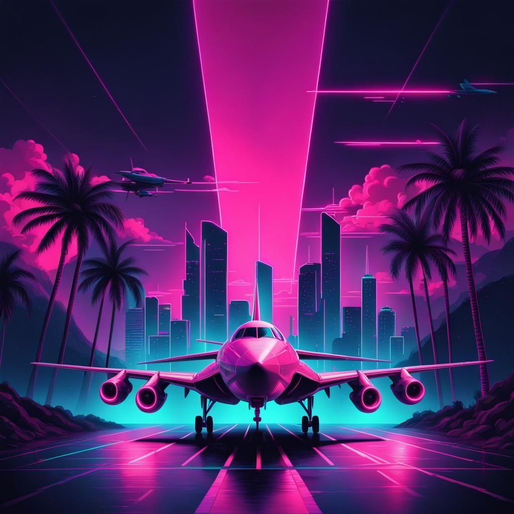 Synthwave Plane in Neon Retro Style