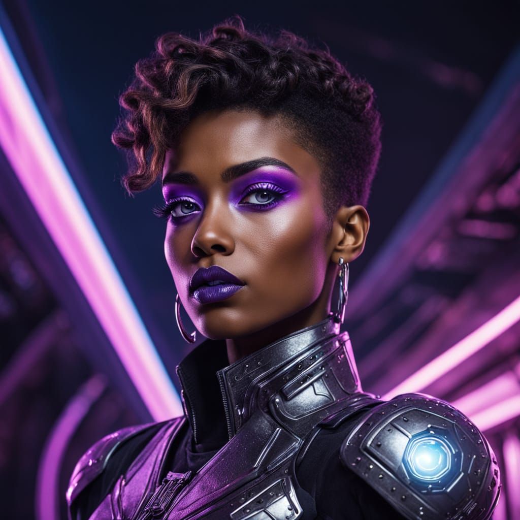 Glowing Neon Figure in Monochromatic Sci-Fi Pop